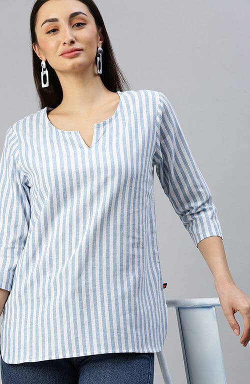 The Blue and White Stripes Women Top