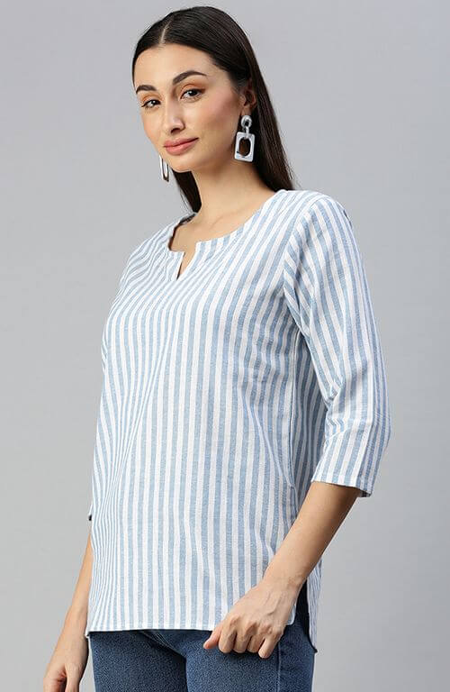 The Blue and White Stripes Women Top