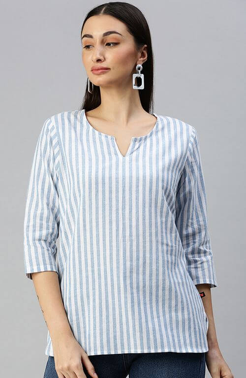 The Blue and White Stripes Women Top