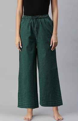 The Hunter Green Checked Women Wide Leg