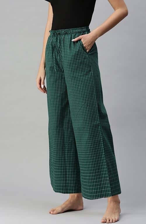 The Hunter Green Checked Women Wide Leg