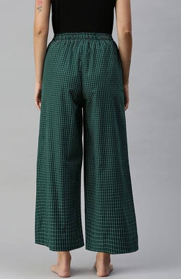 The Hunter Green Checked Women Wide Leg