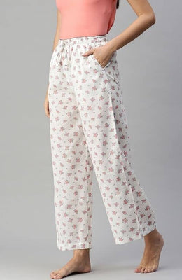 The BareBlow White Floral Women Wide Leg