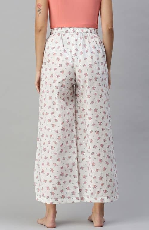 The BareBlow White Floral Women Wide Leg