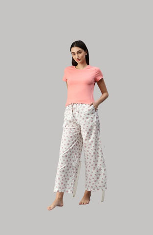 The BareBlow White Floral Women Wide Leg