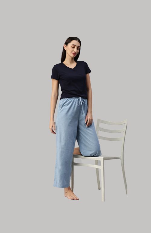 The True Sky Blue Solid Women Wide Leg