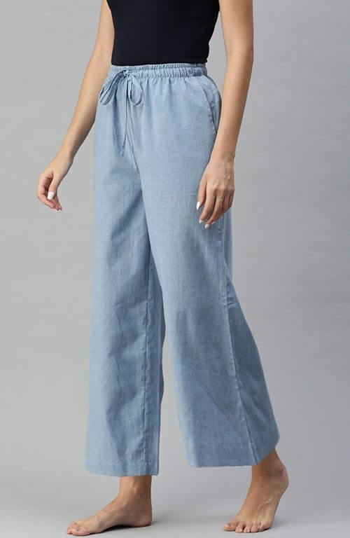 The True Sky Blue Solid Women Wide Leg