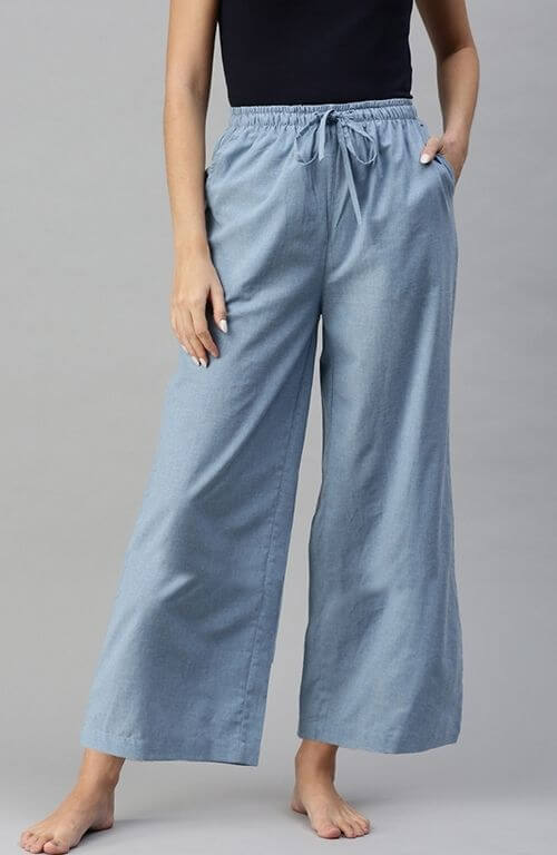 The True Sky Blue Solid Women Wide Leg