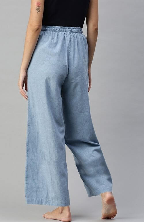 The True Sky Blue Solid Women Wide Leg