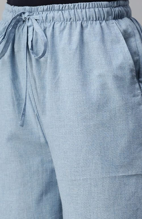 The True Sky Blue Solid Women Wide Leg