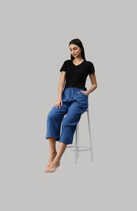 The Bareblow Blue Solid Woven Pure Cotton Wide Leg