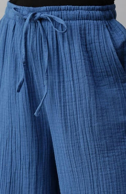 The Bareblow Blue Solid Woven Pure Cotton Wide Leg