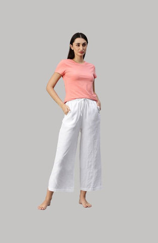 The Bareblow White Solid Woven Pure Cotton Wide Leg