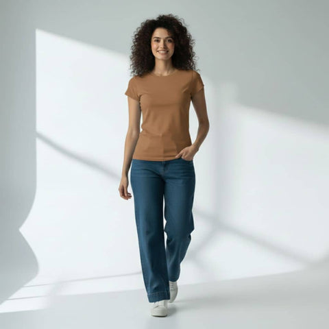 The Pearl Brown Crew Neck T-Shirt For Women