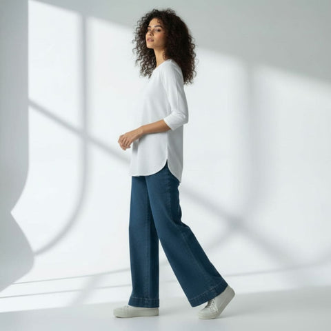 The Brazilian White Cotton V-Notch Neck Short Kurta