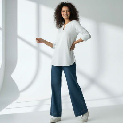 The Brazilian White Cotton V-Notch Neck Short Kurta