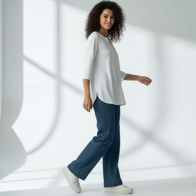 The Brazilian White Cotton V-Notch Neck Short Kurta