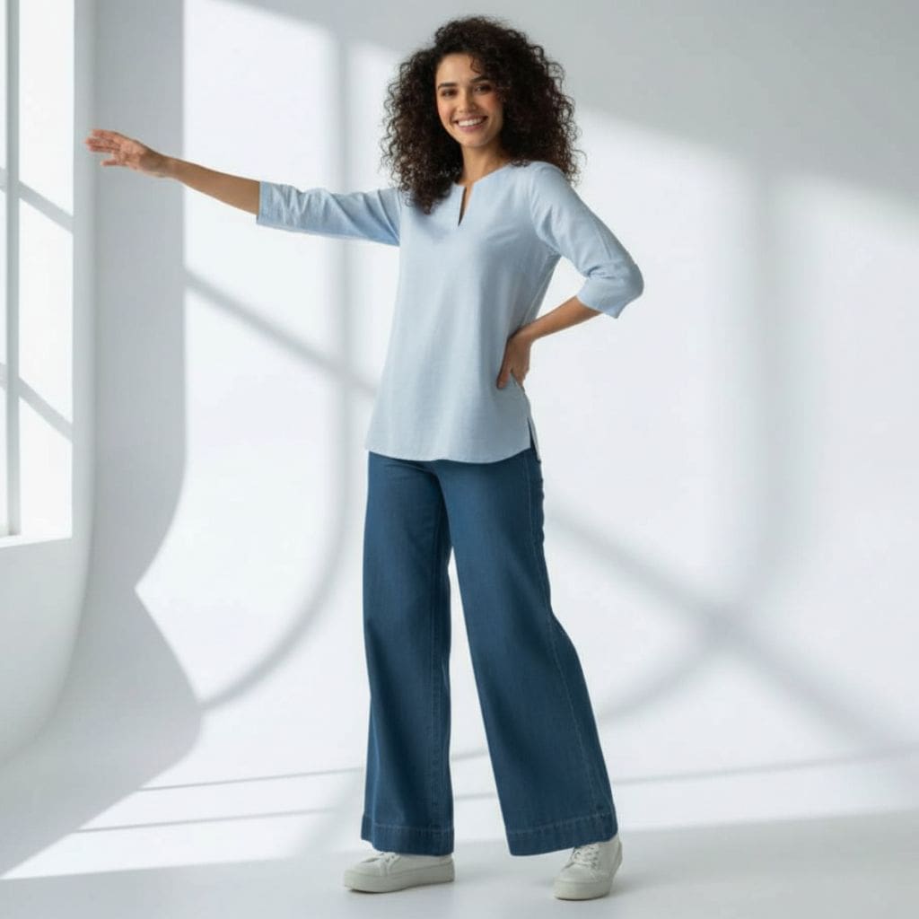 The Oxford Blue Cotton V-Notch Neck Short Kurta