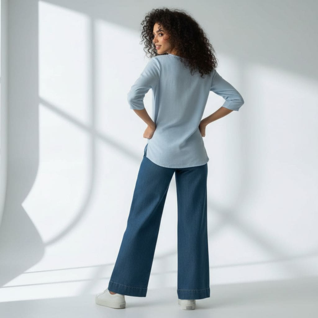 The Oxford Blue Cotton V-Notch Neck Short Kurta