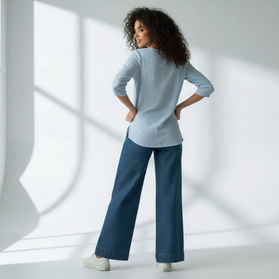 The Oxford Blue Cotton V-Notch Neck Short Kurta