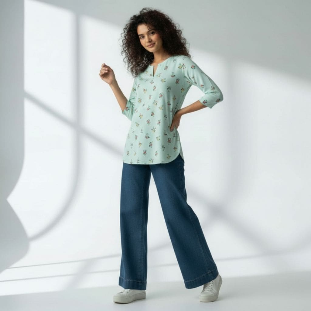 The Pale Turquoise Viscose V-Notch Neck Short Kurta