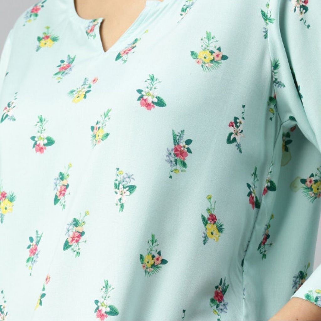 The Pale Turquoise Viscose V-Notch Neck Short Kurta