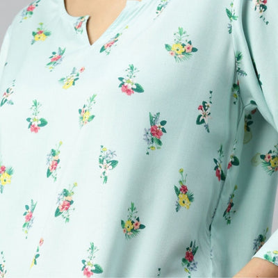 The Pale Turquoise Viscose V-Notch Neck Short Kurta