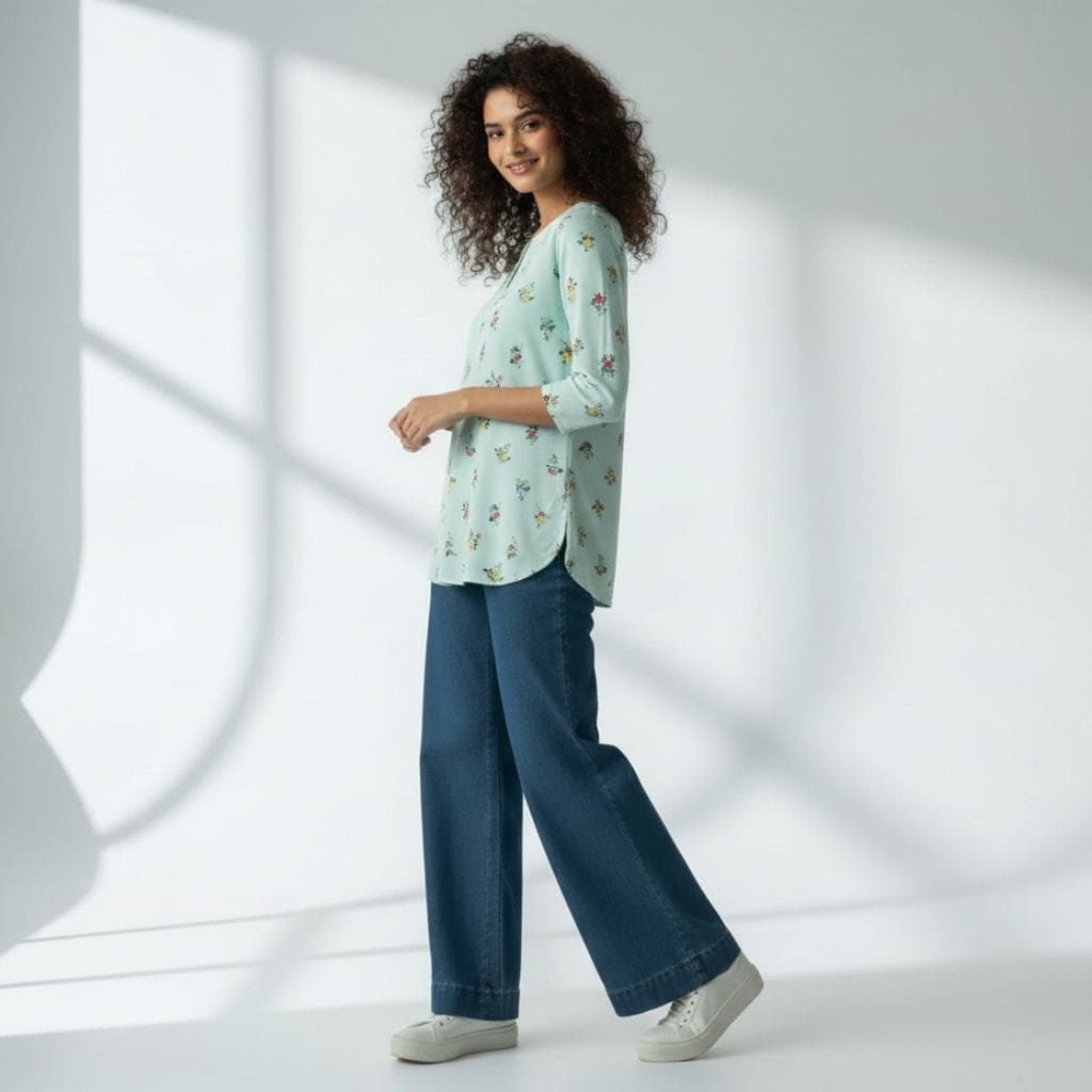 The Pale Turquoise Viscose V-Notch Neck Short Kurta