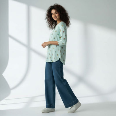 The Pale Turquoise Viscose V-Notch Neck Short Kurta