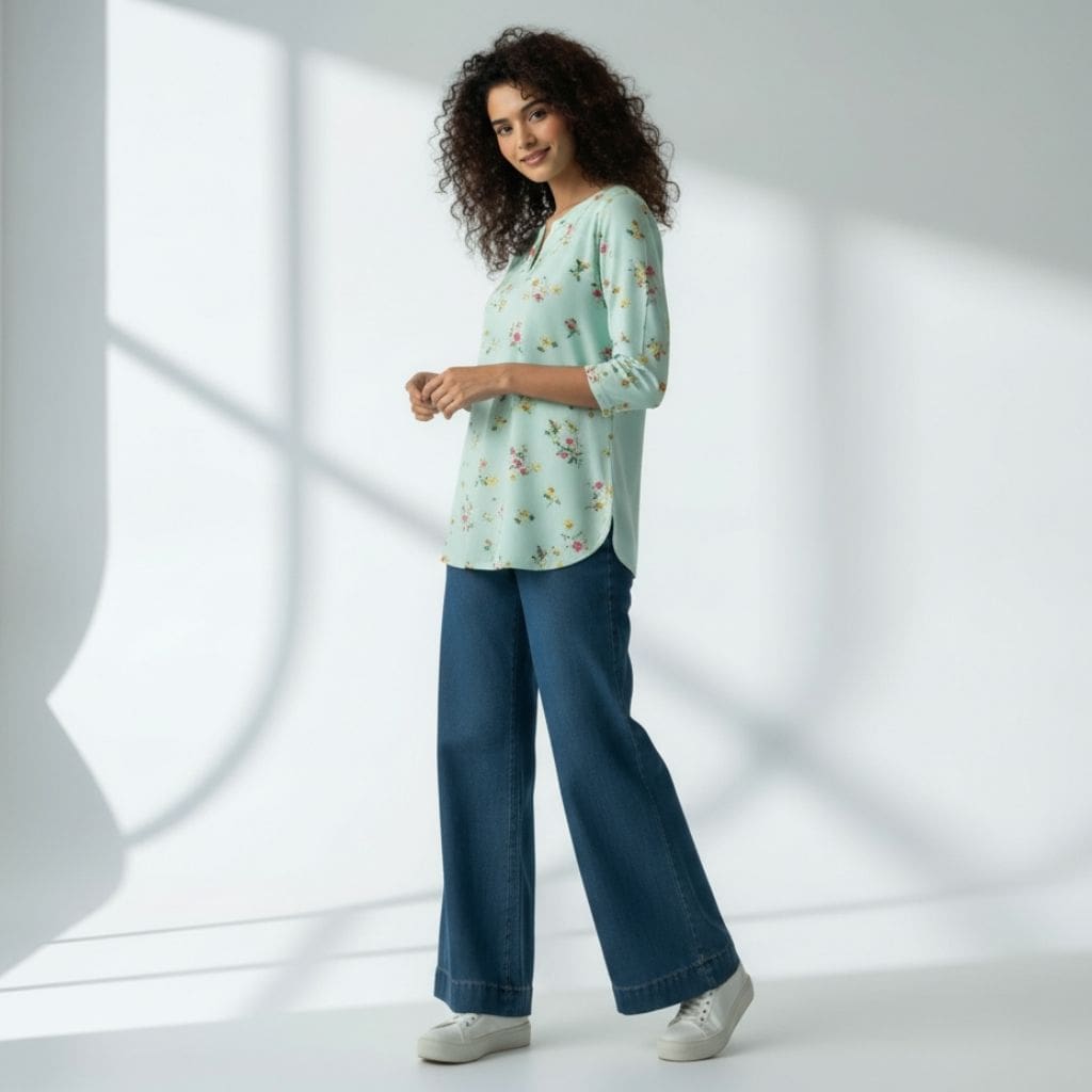 The Pale Turquoise Viscose V-Notch Neck Short Kurta