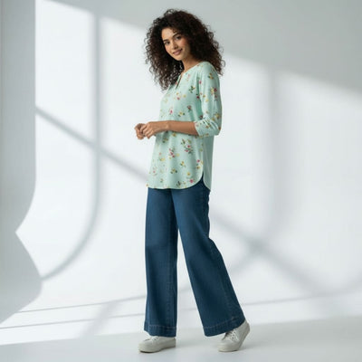 The Pale Turquoise Viscose V-Notch Neck Short Kurta