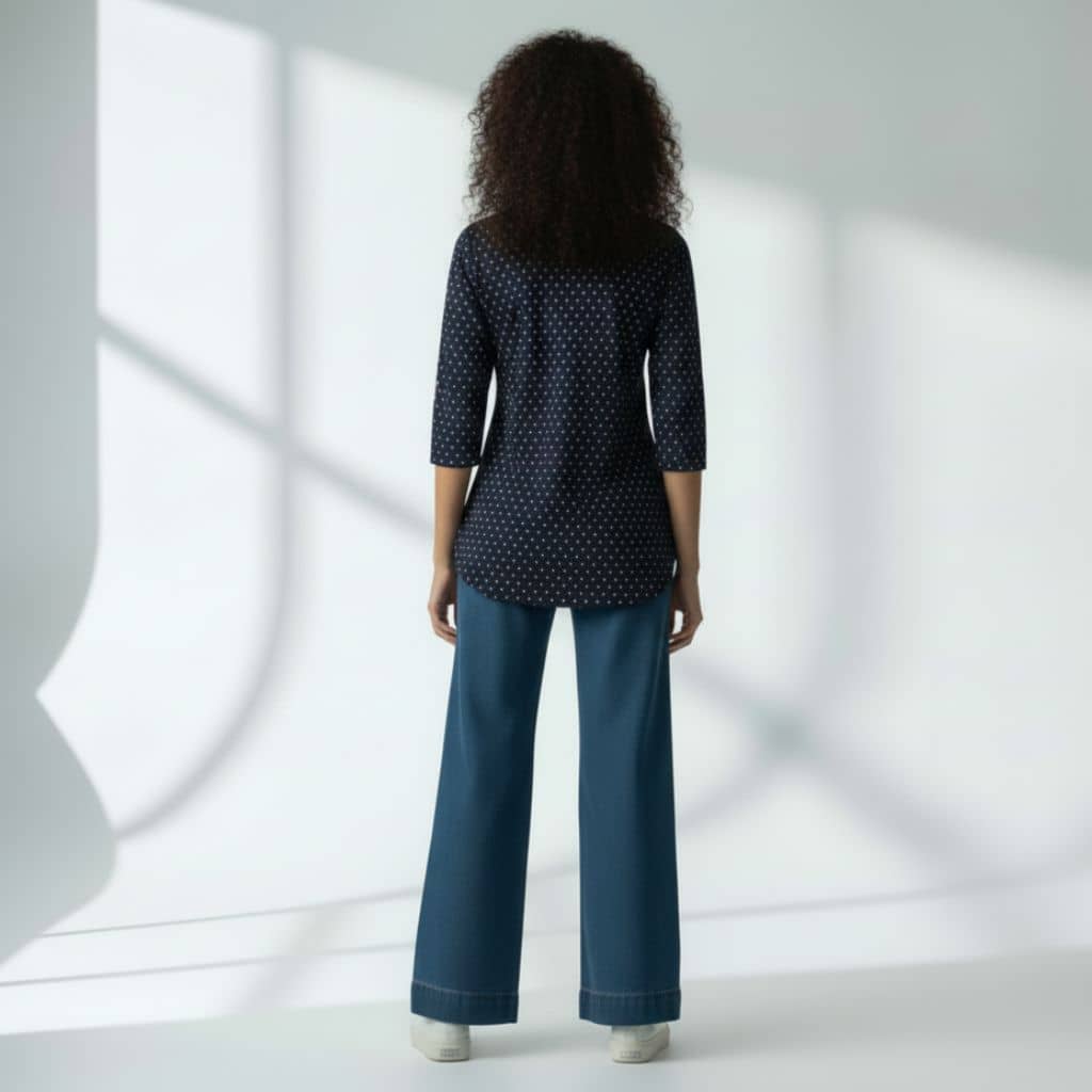 The Hearts of Navy Cotton V-Notch Neck Short Kurta