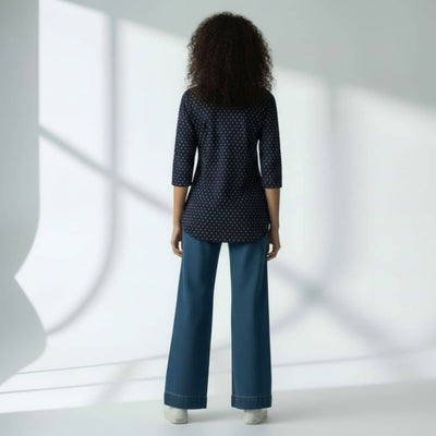 The Hearts of Navy Cotton V-Notch Neck Short Kurta