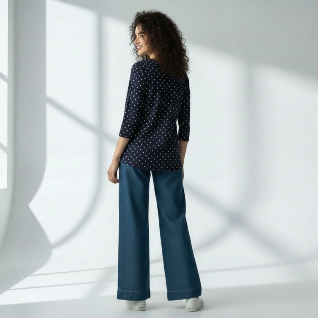 The Polka Navy Cotton Poplin V-Notch Neck Short Kurta