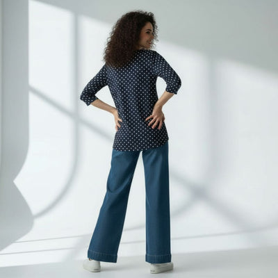 The Polka Navy Cotton Poplin V-Notch Neck Short Kurta