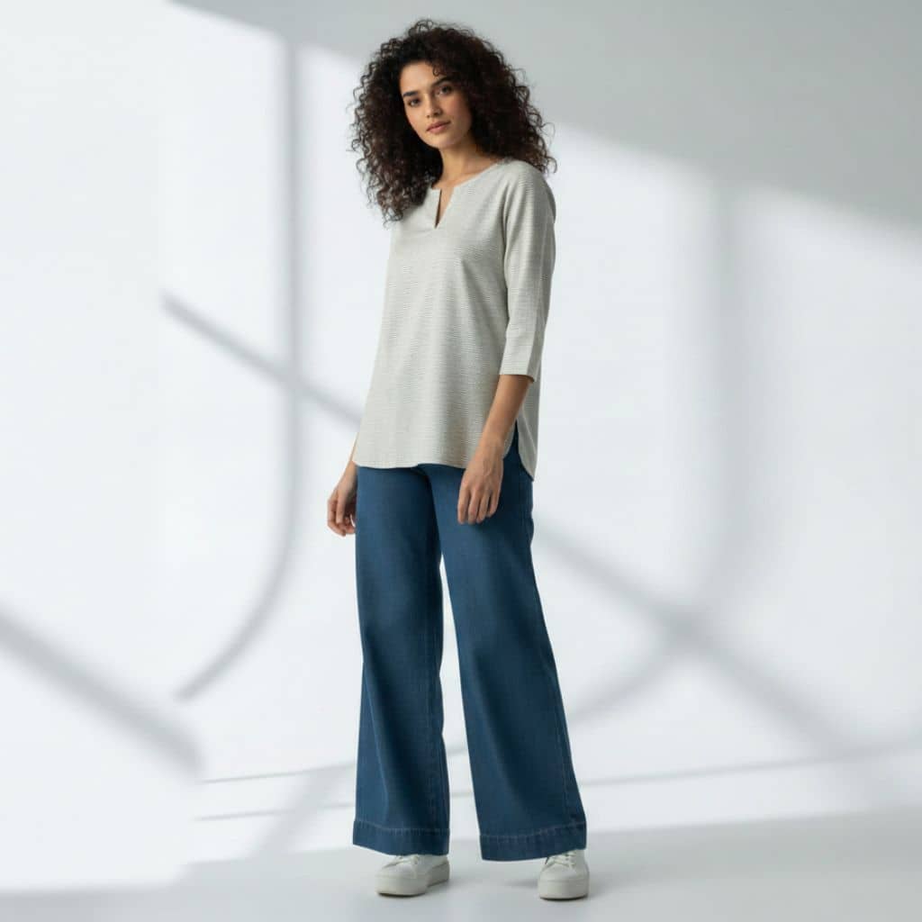 The Nautical Stripes Cotton V-Notch Neck Short Kurta