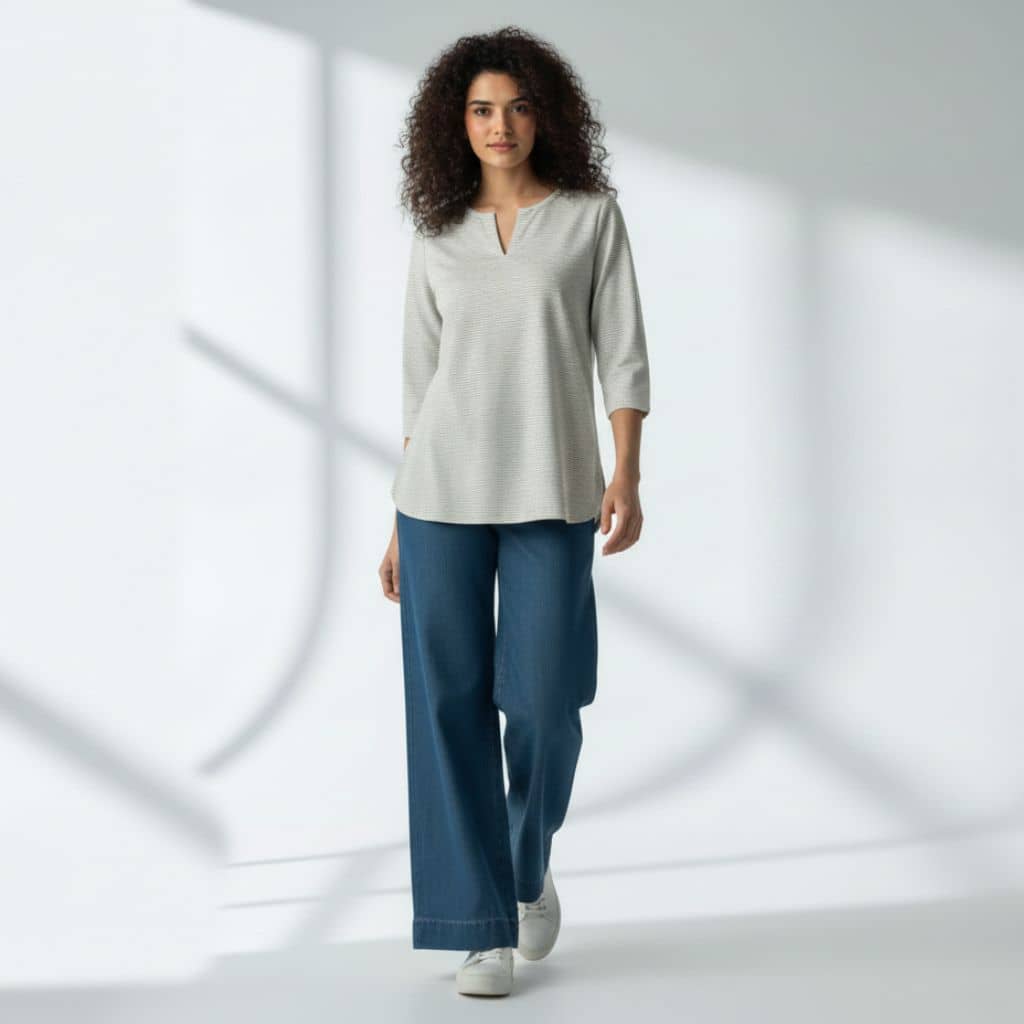 The Nautical Stripes Cotton V-Notch Neck Short Kurta