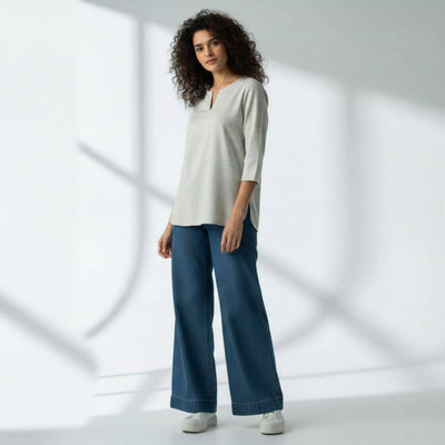 The Nautical Stripes Cotton V-Notch Neck Short Kurta