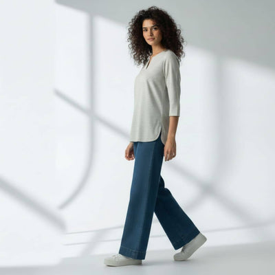 The Nautical Stripes Cotton V-Notch Neck Short Kurta