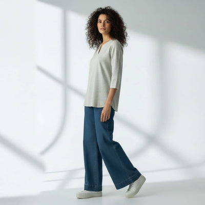 The Nautical Stripes Cotton V-Notch Neck Short Kurta