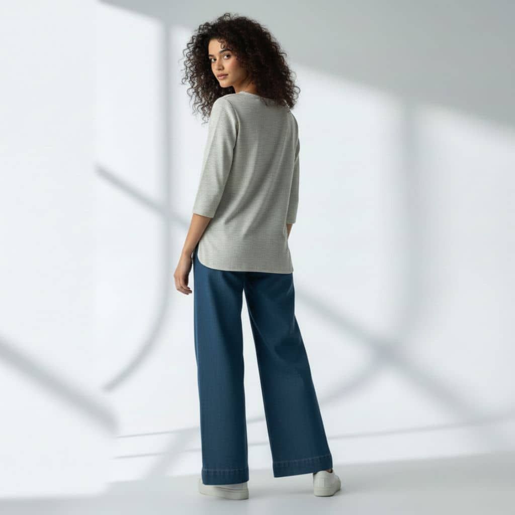 The Nautical Stripes Cotton V-Notch Neck Short Kurta