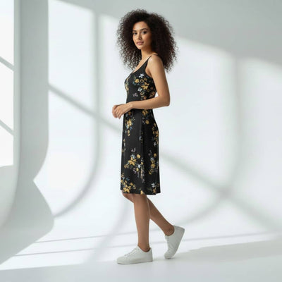 The Floral in Black Viscose WFH A-Line Dress