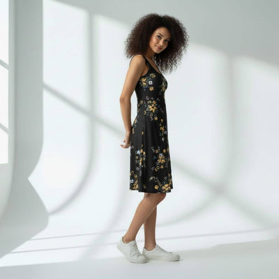 The Floral in Black Viscose WFH A-Line Dress