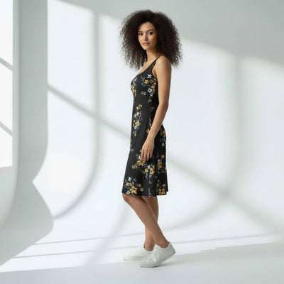 The Floral in Black Viscose WFH A-Line Dress