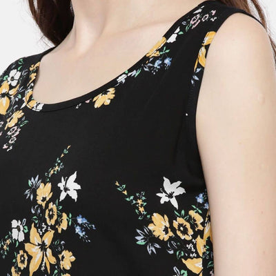 The Floral in Black Viscose WFH A-Line Dress