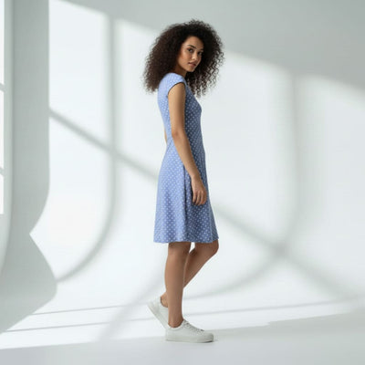 The Polka Blue Viscose WFH A-Line Dress