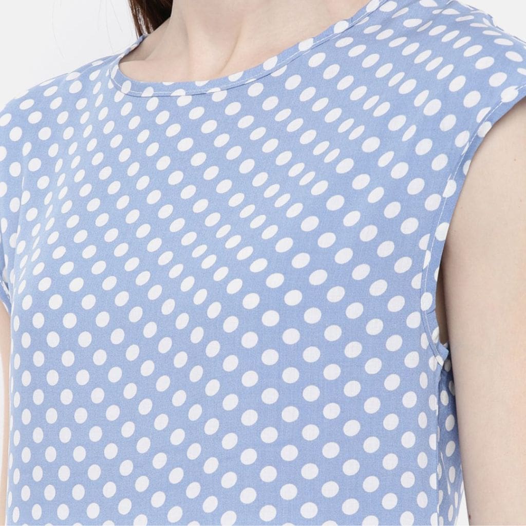 The Polka Blue Viscose WFH A-Line Dress