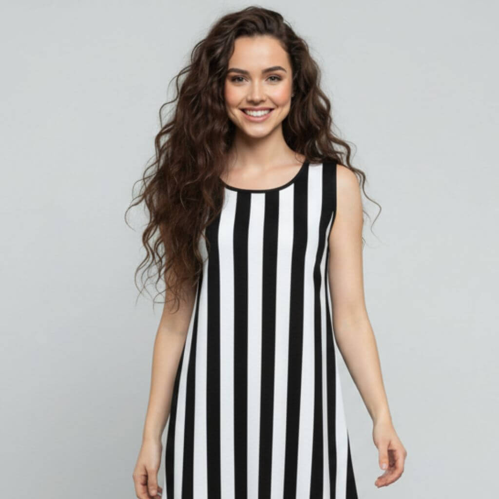 The Vertical Broad Stripe Viscose WFH A-Line Dress
