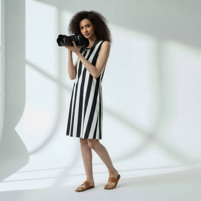 The Vertical Broad Stripe Viscose WFH A-Line Dress