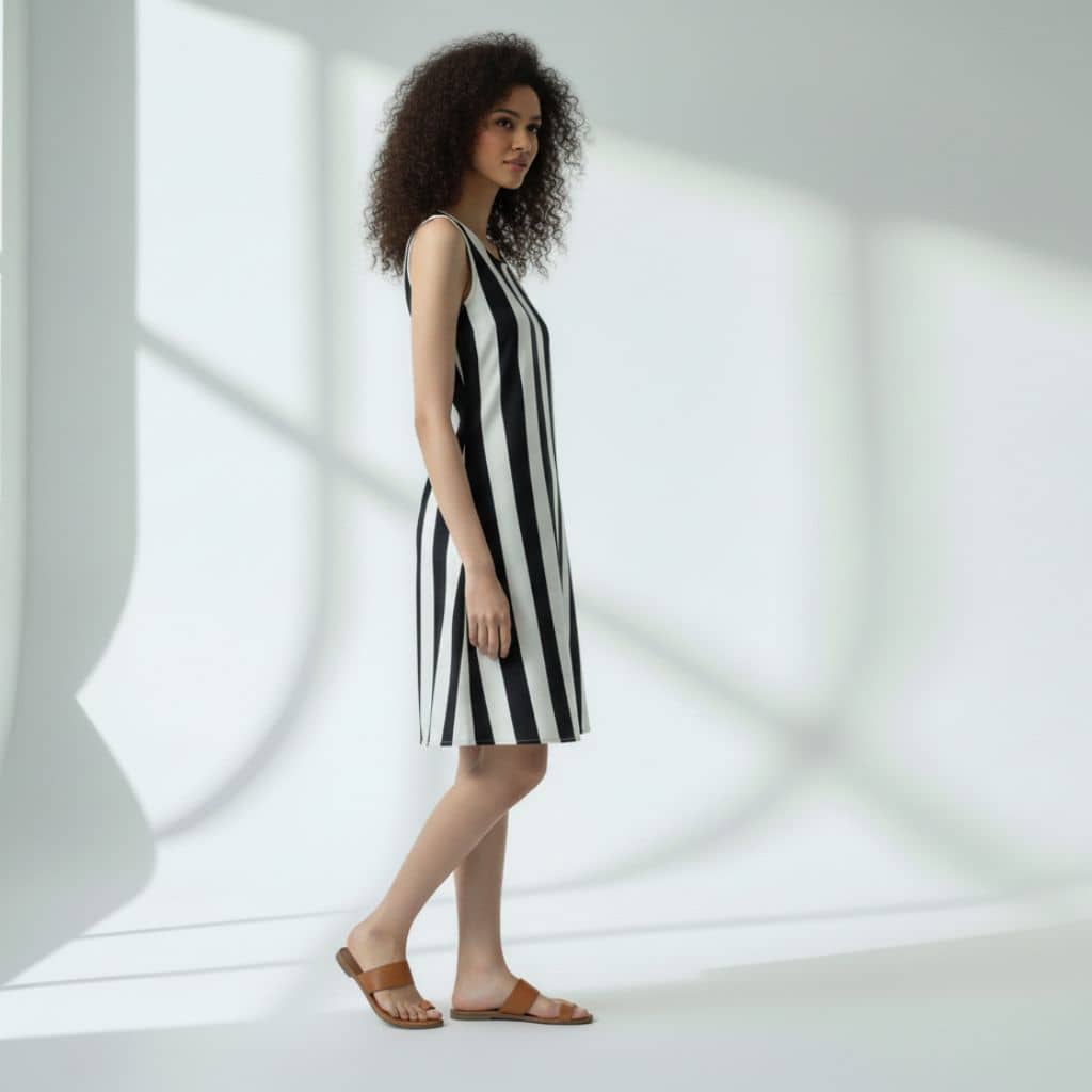 The Vertical Broad Stripe Viscose WFH A-Line Dress